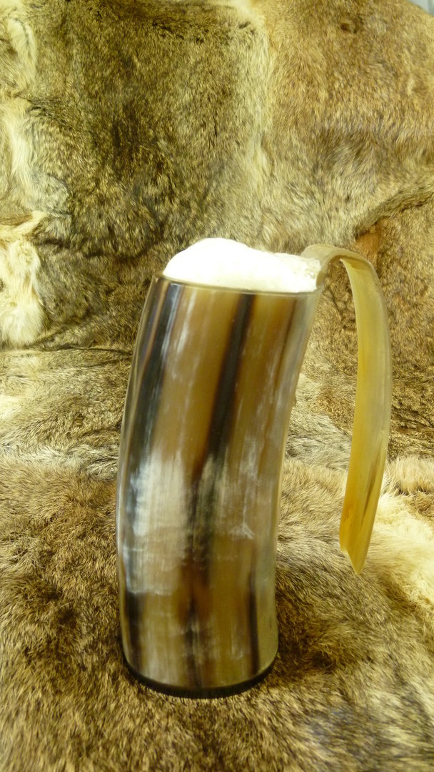 aus Horn Methorn 300-500 ml Trinkhorn Wikinger LARP Hornbecher mit Henkel
